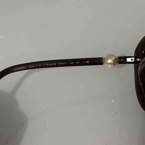CHANEL Dark Brown Sunglasses with Pearl Accents